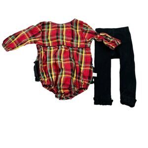RuffleButts Plaid Romper & Knit Leggings Set